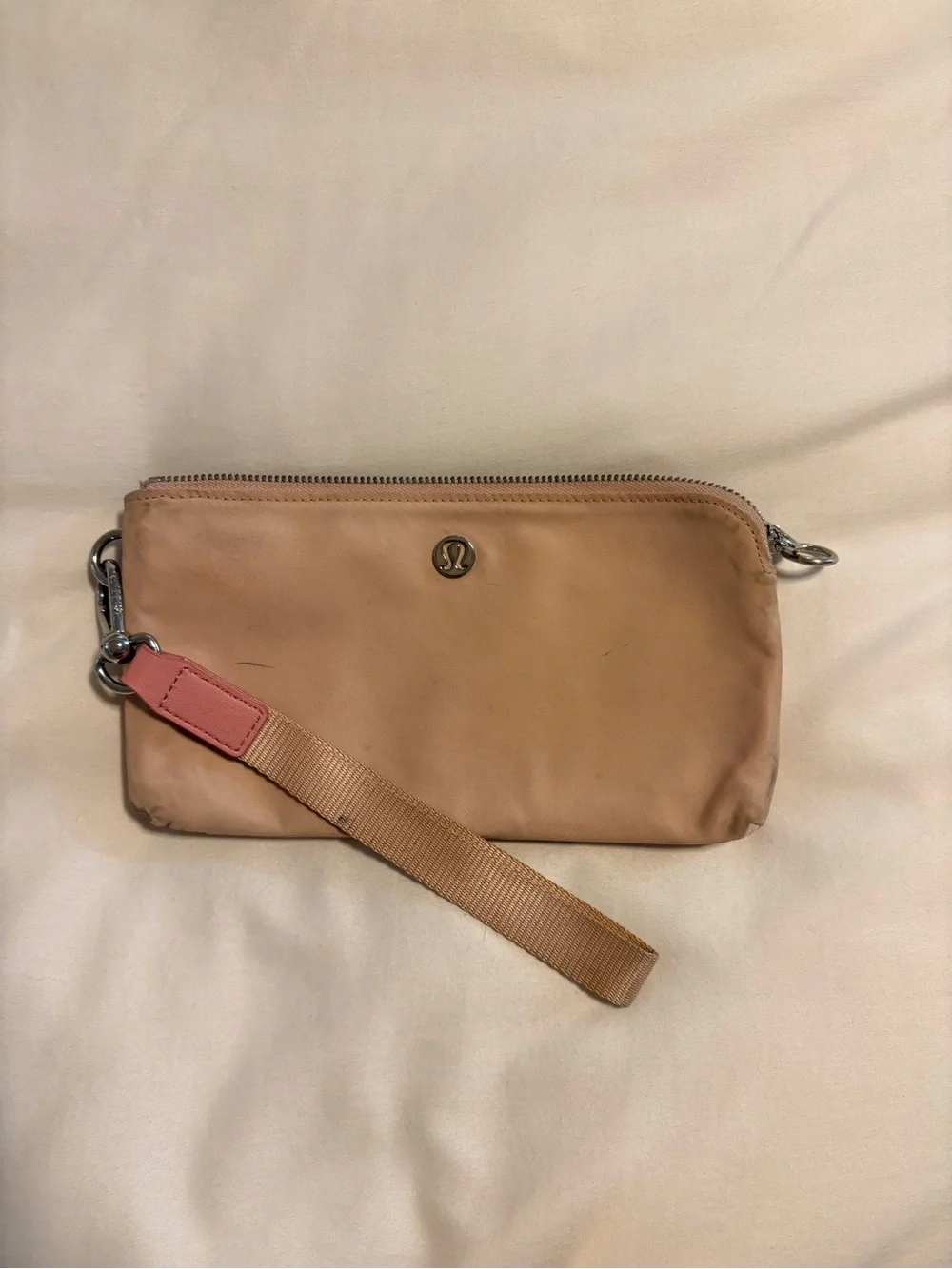 lululemon athletica Tan Wristlet Clutch with Pink Tab